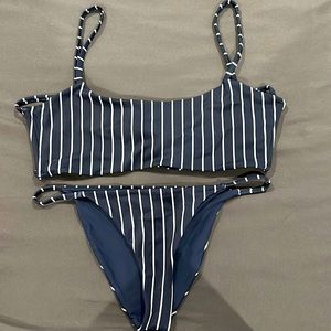 Navy blue striped bikini set